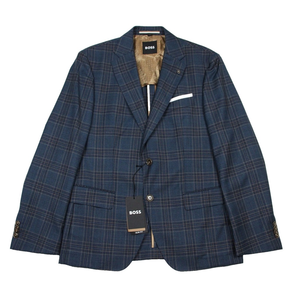 Hugo Boss Hutson Sport Coat 40 S Mens Slim Fit Green Plaid Tesse Wool Blazer